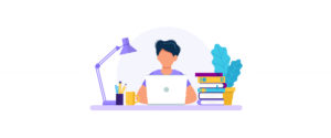Illustration of a student at a laptop